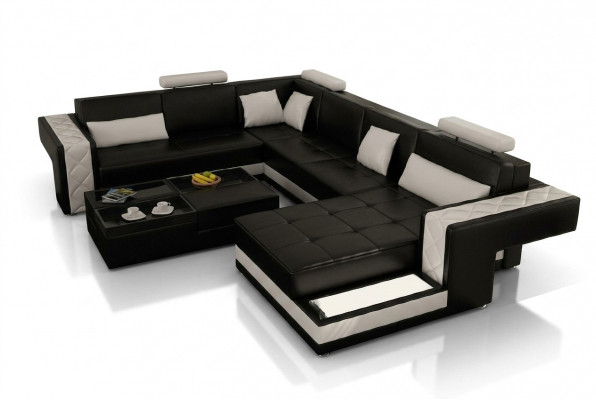 Ecksofa Ledersofa Grouss XXL U-Form Wunnlandschaft Sofa Canapé Garnitur Nei