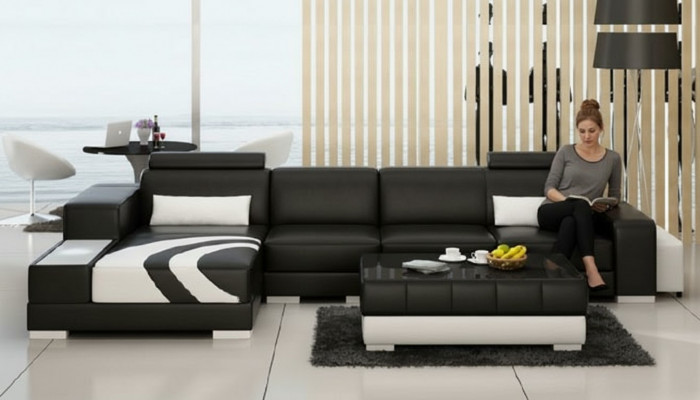 Sofa Canapé Wunnlandschaft XXL Canapé Lieder Sofa mat Ottomane Sofagarnitur V015