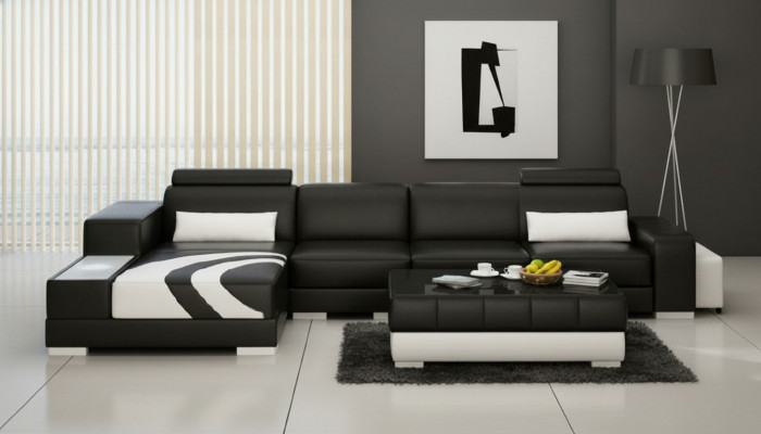 Sofa Canapé Wunnlandschaft XXL Canapé Lieder Sofa mat Ottomane Sofagarnitur V015