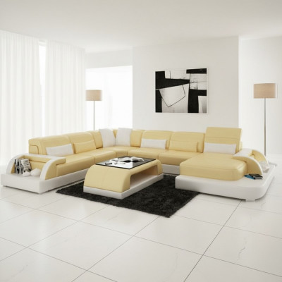 Wohnlandschaft Canapé Polster Ecke Garnitur Designer Ledersofa Grousst Canapé Couchen