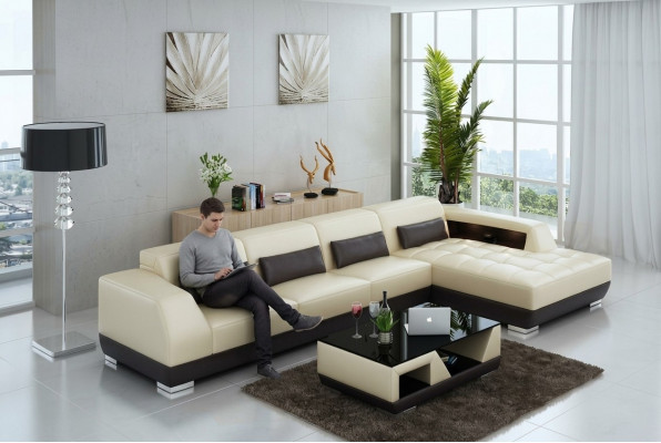 Ledersofa Couch Wunnlandschaft Ecksofa Eck Garnitur Design Modern Sofa G8024C