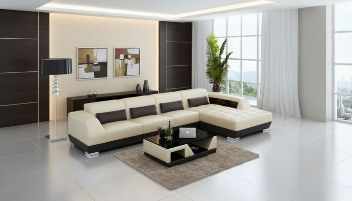 Ledersofa Couch Wunnlandschaft Ecksofa Eck Garnitur Design Modern Sofa G8024C