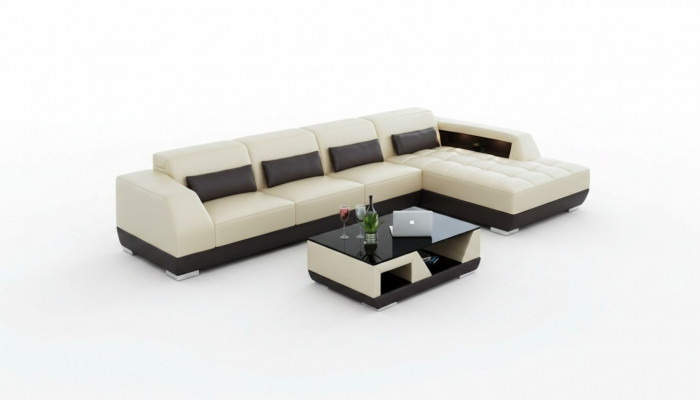 Ledersofa Couch Wunnlandschaft Ecksofa Eck Garnitur Design Modern Sofa G8024C