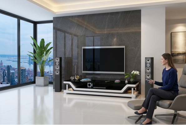 RTV TV Säitenschaf, Lieder Glas Dësch, Fernseh Schaf, Dësch Designer 3009