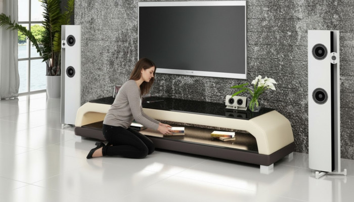 RTV TV Säitbord Lieder Glas Dësch Fernseh Schaf Dësch Designer 6108