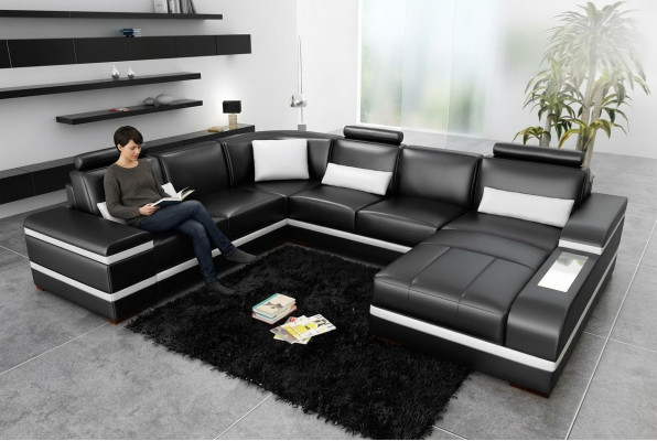 Ecksofa Ledersofa Grouss XXL U Form Wunnlandschaft Canapé Couch Tableu Nei H2218