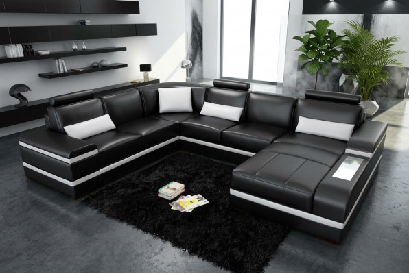 Ecksofa Ledersofa Grouss XXL U Form Wunnlandschaft Canapé Couch Tableu Nei H2218