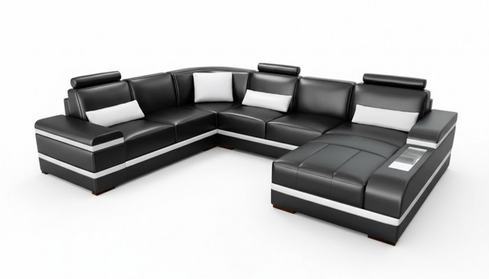 Ecksofa Ledersofa Grouss XXL U Form Wunnlandschaft Canapé Couch Tableu Nei H2218