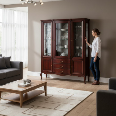 Grousse Schaf Vollmassiv Echt Holz Rustikal Klassesch Vitrin Vitrine Schaf PR-W3