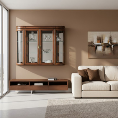 Massivholz Vitrine Hängevitrine Wandvitrine Klassesche Designer Spigel - Z-W3