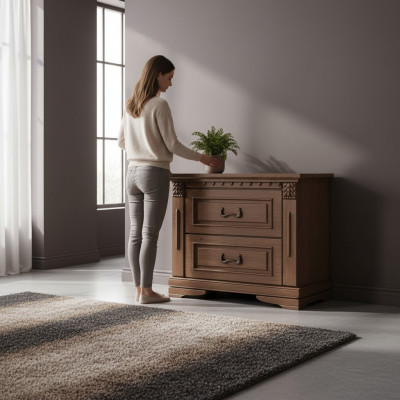 2er Set Klassesch Nuetsdëscher Nuetsdësch Nohkonsolen Dësch Massiv Holz OSZN