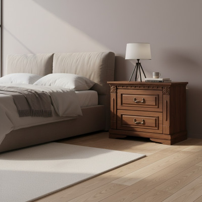 2er Set Klassesch Nuetsdëscher Nuetsdësch Nohkonsolen Dësch Massiv Holz OSZN
