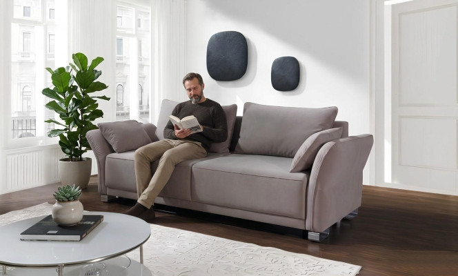 3 Sëtz Sofa Couche Textil Polster Stoff Garnitur Schlofsofa Bettfunktioun Nei