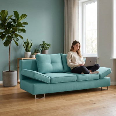 3-Sëtz Sofa Couch Textil Polster Stoff Garnitur mat Schloffunktion, Schloffsofa Nei