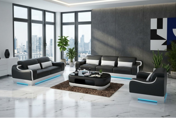 Ledersofa Couch Wunnlandschaft 3+2+1 Sëtzer Garnitur Sofa Sofagarnitur G8025D