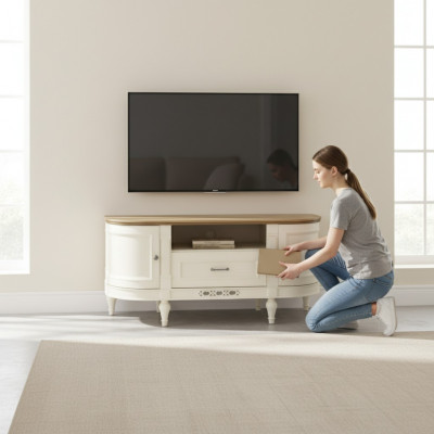 Elegante wäiss TV-Schaf aus Naturholz: Funktionalitéit an Stil fir Äert Interieur.