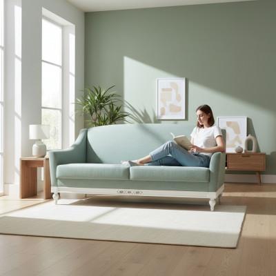 Chippendale Sofa 3 Sëtzer Landhaus Stoffsofa mat Holz Designer Garnitur