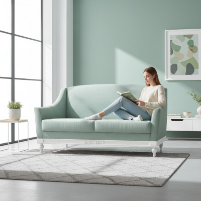 Chippendale Canapé 2 Sëtz Landhaus Stoffcanapé mam Holz Designer Garnitur FL-2Siz