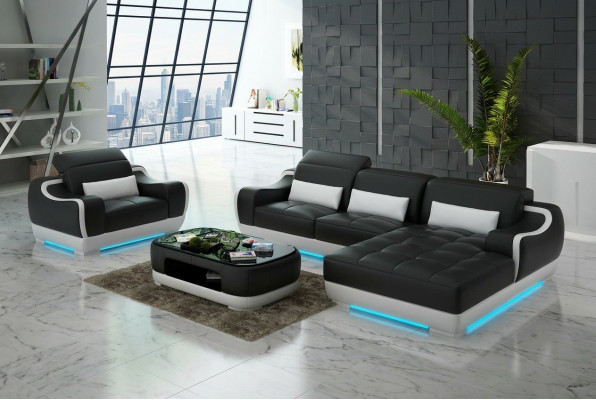 Liederzofa Canapé Wunnlandschaft Eckzofa + Fauteuil Nei Garnitur Modern Zofa G8025E