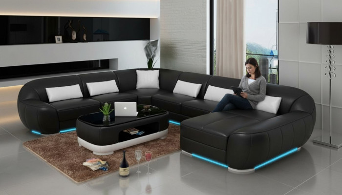 Ledersofa Canapé Wunnlandschaft Ecksofa Eck Garnitur Design Modern Sofa G8022