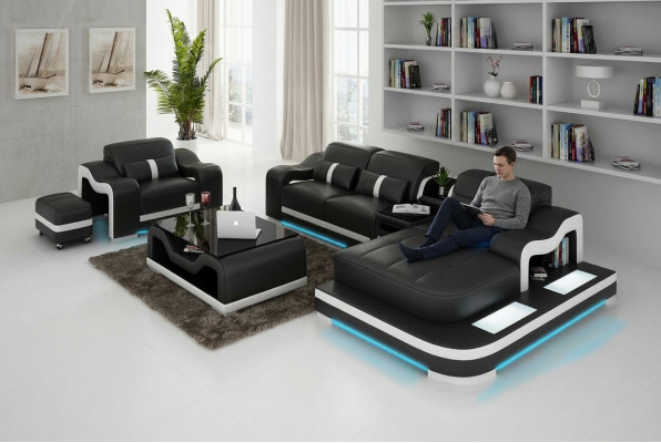 Ledercouch Couch Wunnlandschaft Eckssofa Eck Garnitur Design Modern Sofa G8027E