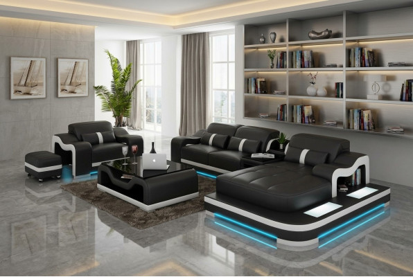 Ledercouch Couch Wunnlandschaft Eckssofa Eck Garnitur Design Modern Sofa G8027E