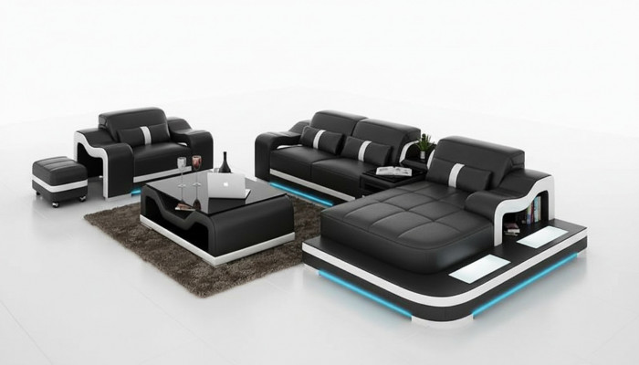 Ledercouch Couch Wunnlandschaft Eckssofa Eck Garnitur Design Modern Sofa G8027E