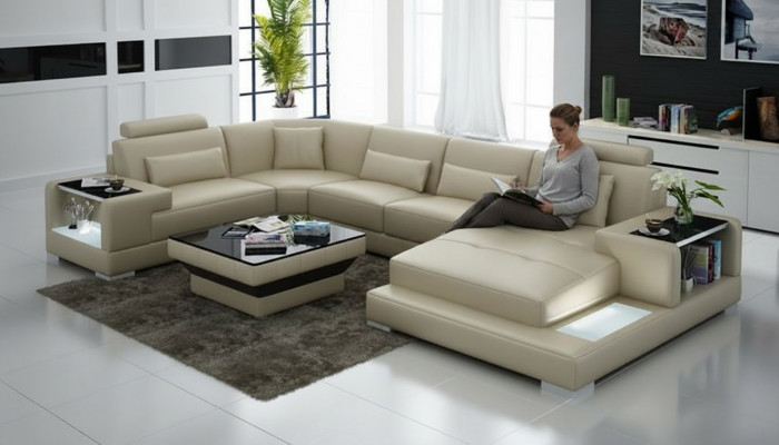 Ledercouch Couch Wunnlandschaft Eckcouch Eck Garnitur Design Modern Sofa G8023