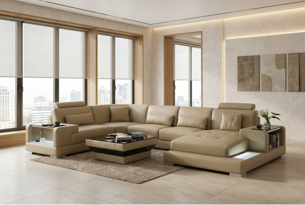 Ledercouch Couch Wunnlandschaft Eckcouch Eck Garnitur Design Modern Sofa G8023