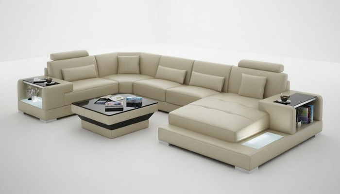 Ledercouch Couch Wunnlandschaft Eckcouch Eck Garnitur Design Modern Sofa G8023