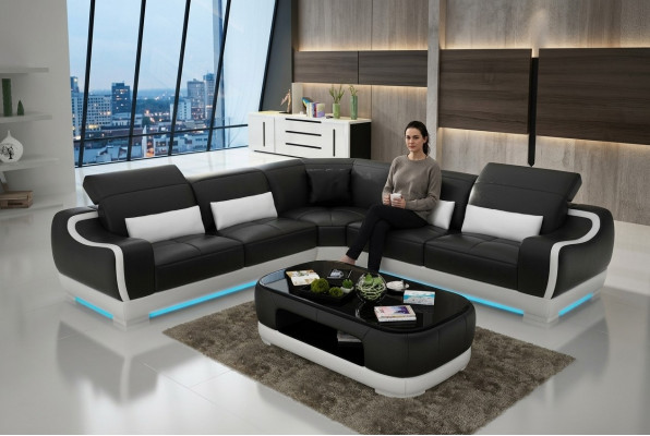 Ledercouch Couch Wunnlandschaft Ecksofa Eck Garnitur Design Moderne Sofa G8025B