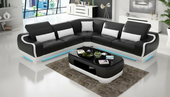 Ledercouch Couch Wunnlandschaft Ecksofa Eck Garnitur Design Moderne Sofa G8025B