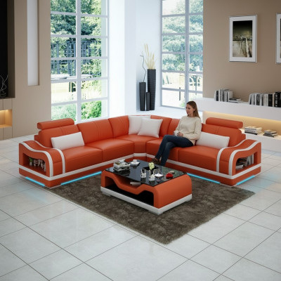 Ledercouch Canapé Couch Wohnlandschaft Eckcouch Eck Modern Design Garnitur