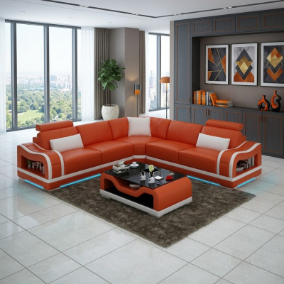 Ledercouch Canapé Couch Wohnlandschaft Eckcouch Eck Modern Design Garnitur