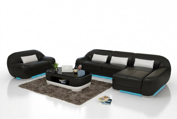 Ledersofa Canapé Wunnlandschaft Eckssofa + Sëtz Eck Garnitur Design