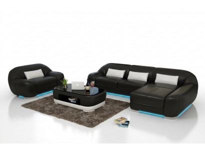 Ledersofa Canapé Wunnlandschaft Eckssofa + Sëtz Eck Garnitur Design