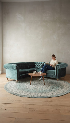Ecksofa Chesterfield Liederdivan Sofa Couch Textil Stoff Polster Eck Neit