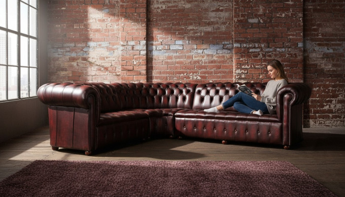 Chesterfield Liederkanapé Ecke-Kanapé Kanapé Puffer Ecke-Sëtz Garnitur 100% Lieder