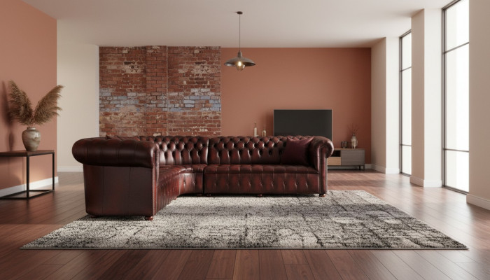 Chesterfield Liederkanapé Ecke-Kanapé Kanapé Puffer Ecke-Sëtz Garnitur 100% Lieder