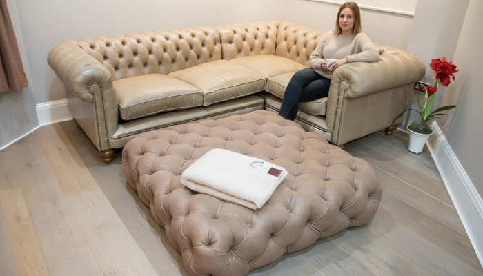 Léiercouch Eckcouch Sofa Couch Polster Chesterfield Eckgarnitur Garnitur Eck Nei