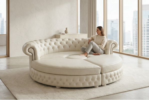 Chesterfield RUNDSOFA Ecksofa Royal Hallef-Ronn Designer Sofa Couch Ledersofa