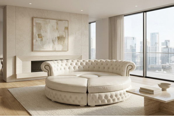 Chesterfield RUNDSOFA Ecksofa Royal Hallef-Ronn Designer Sofa Couch Ledersofa