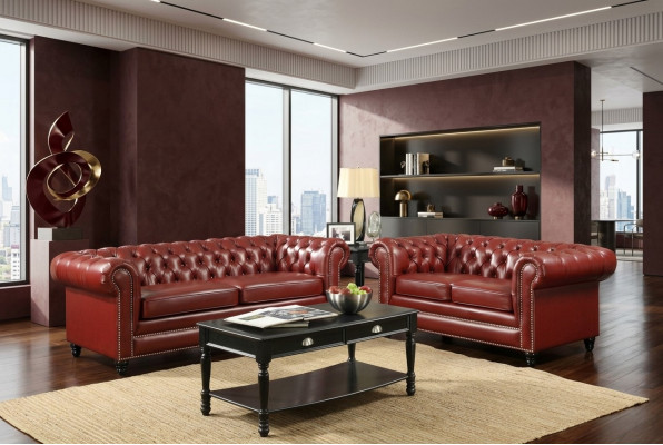 Braune Chesterfield Sofa 3+2 Sëtzer Polster Designer Canapéë Sofa Garnitur