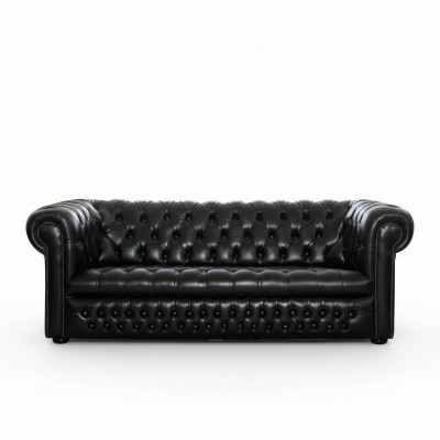 Schwaarz Chesterfield Canapé 3+1 Sëtzer Designer Couchen Sofaset