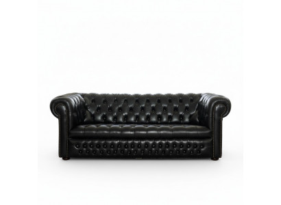 Schwaarz Chesterfield Canapé 3+1 Sëtzer Designer Couchen Sofaset
