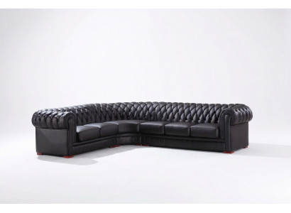 Chesterfield Ecksofa Eckcouch Designer Sofa Schwaarz Couch 100% Lieder
