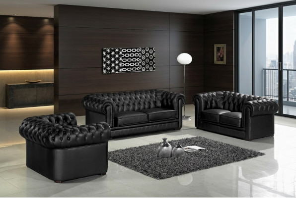 Schwärz Chesterfield Canapéë 3+2+1 Set Polster Designer Canapéë Garnitur