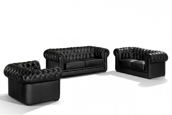 Schwärz Chesterfield Canapéë 3+2+1 Set Polster Designer Canapéë Garnitur