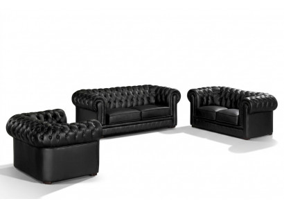 Schwärz Chesterfield Canapéë 3+2+1 Set Polster Designer Canapéë Garnitur