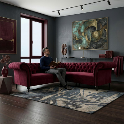 Chesterfield Ecksofa Eckcouch Designer Sofa Couch Samt Ledersofa SLIII Sofa №82